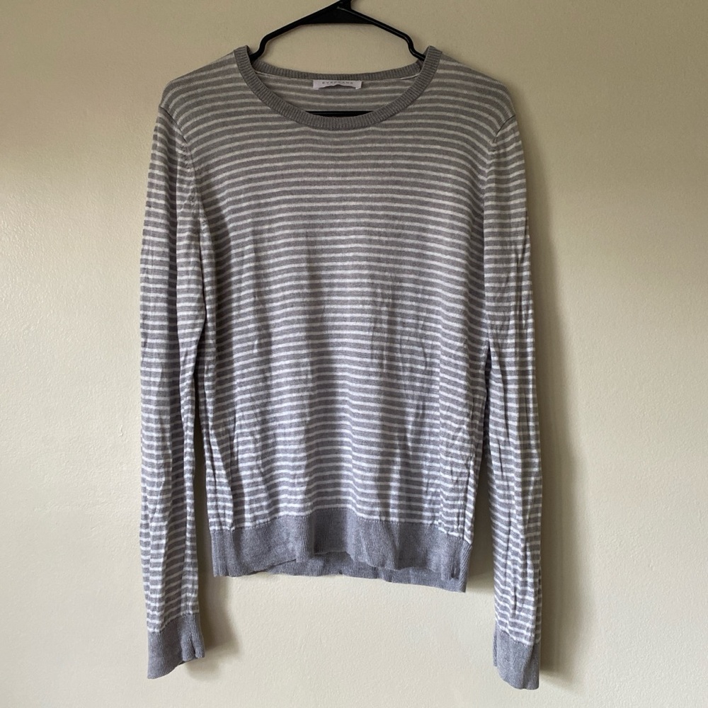 Everlane Gray Linen Striped Crew Neck Sweater